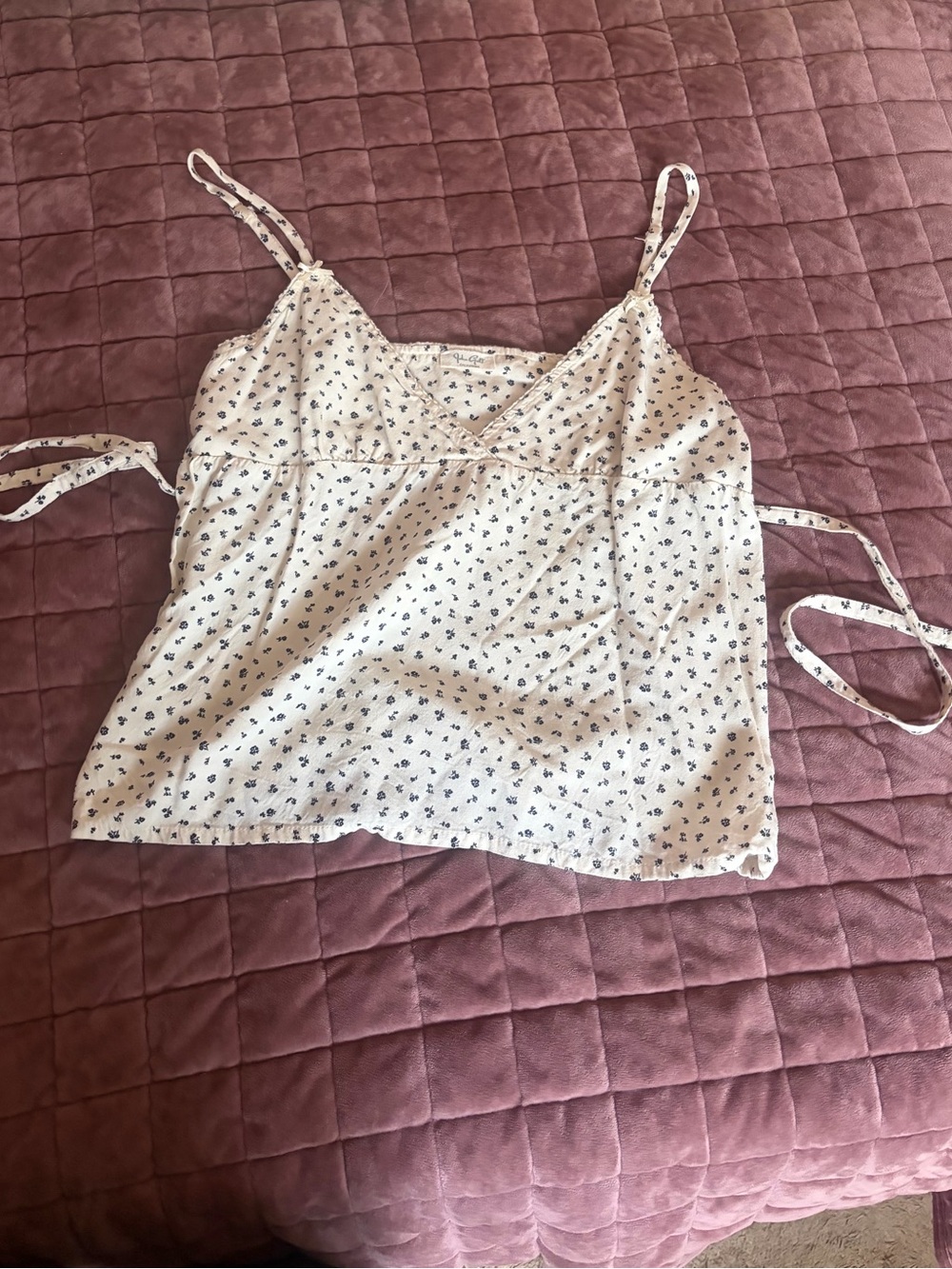 Brandy Melville Cream Floral Spaghetti Strap Cami